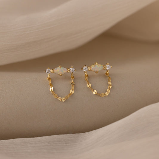 Opal & Diamond Chain Studs