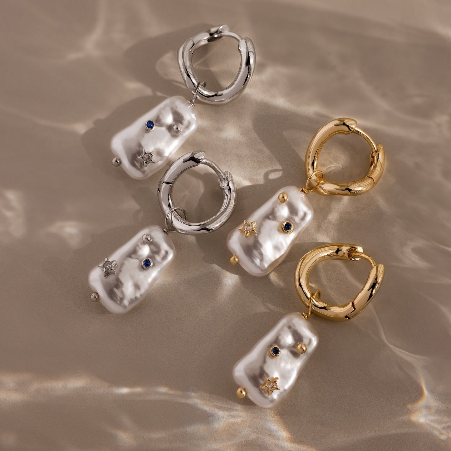 Starry Baroque Pearl Charm Hoops
